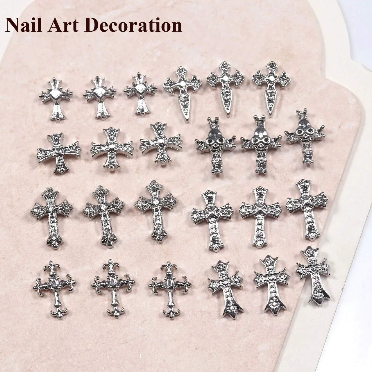 10pcs Nail Art Cross Alloy Accessories Punk Style Retro 3D Metal Wearable Nail Rhinestone Decorations