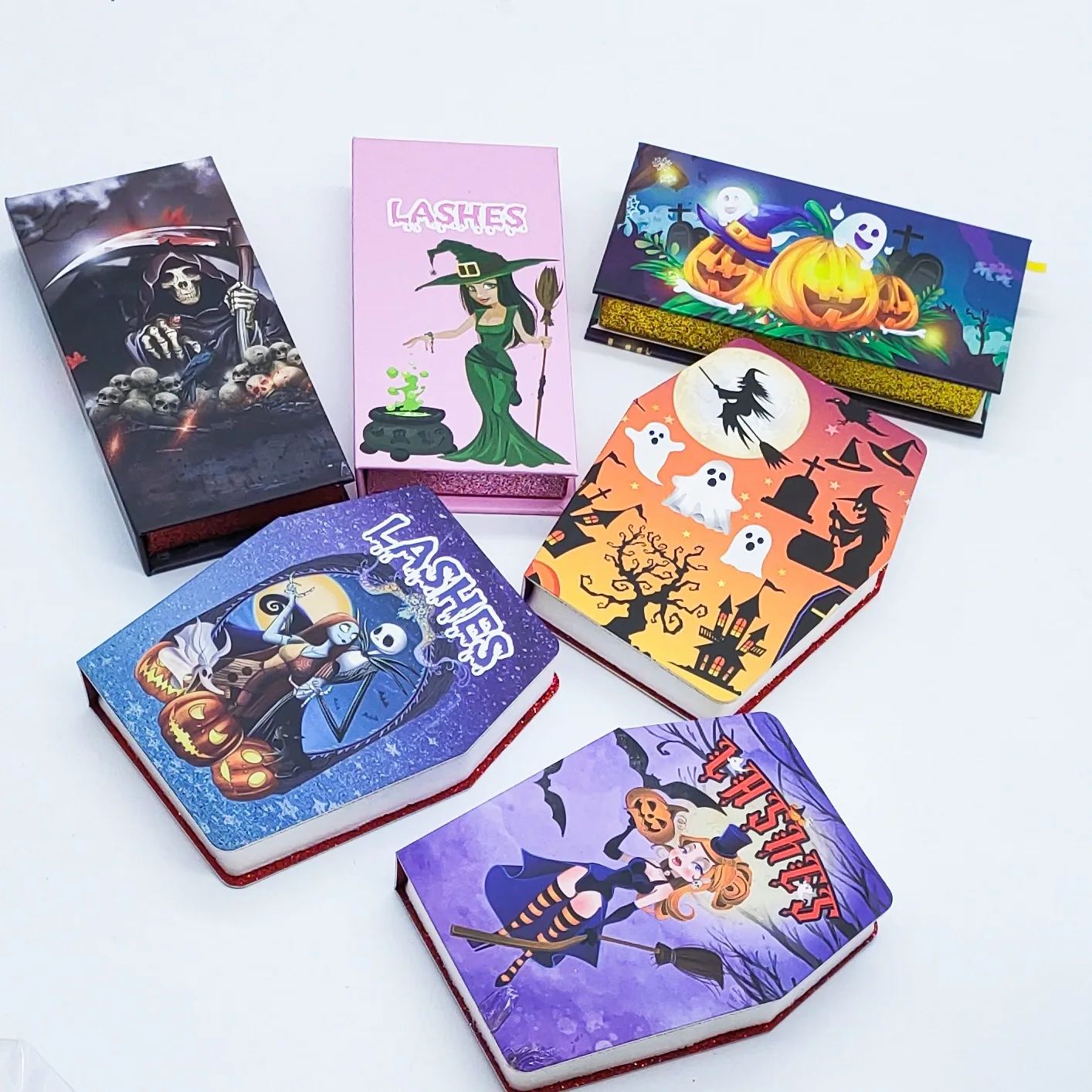 Trống Làn Mi Hộp Bán Sỉ 10/30/50 Hộp Halloween Nam Châm Lông Mi Bao Bì Ốp Lưng Rõ Ràng Khay 25Mm Chồn Làn Mi bộ Sản Phẩm
