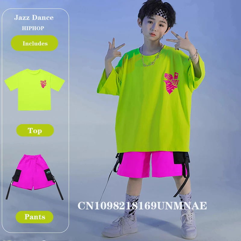 criancas-hip-hop-roupas-verde-gradiente-manga-curta-camiseta-rosa-vermelho-shorts-para-menina-menino-danca-de-salao-traje-roupas-venda-quente