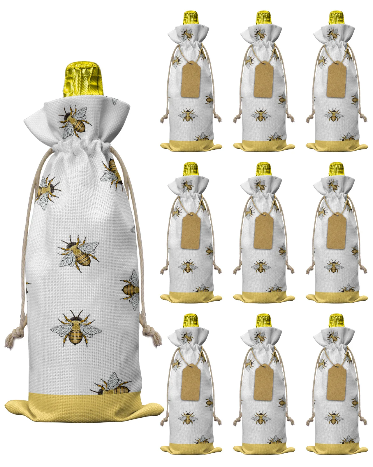 10pcs Spring Bee Texture Wine Bottle Bag Christmas Decor for Home Wine Bottle Cover Wedding Party Decor Wine Bags