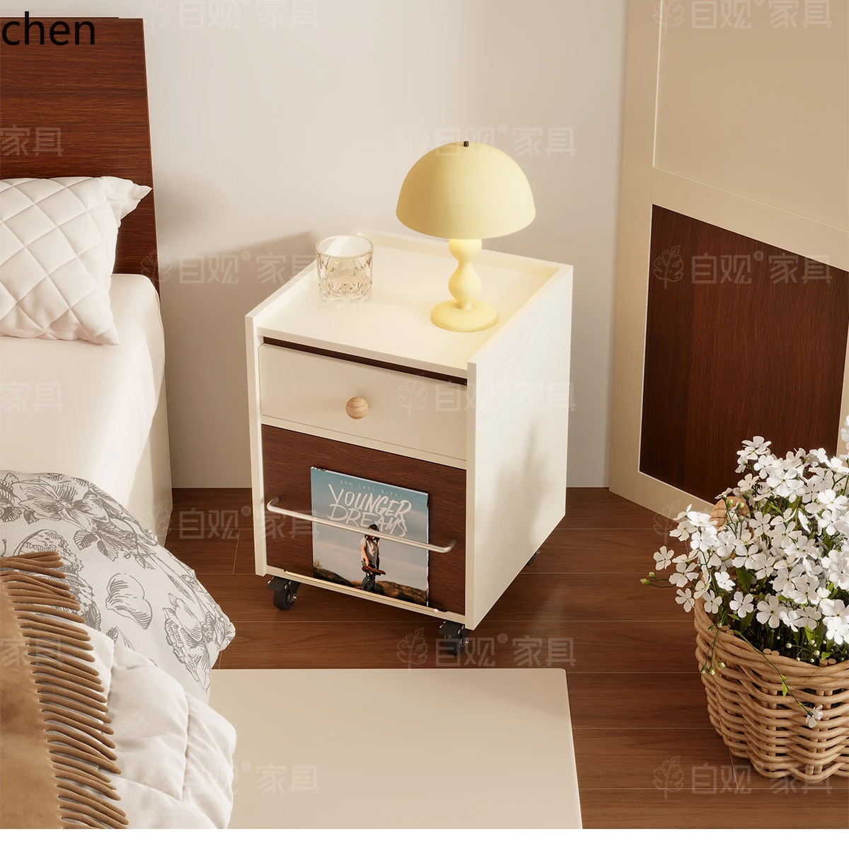 ZML خزانة جانبية غرفة المعيشة وطاولة الوجبات الخفيفة غرفة نوم خزانة بجانب السرير تخزين المنزل طاولة جانبية بسيطة خزانة ذات درجين