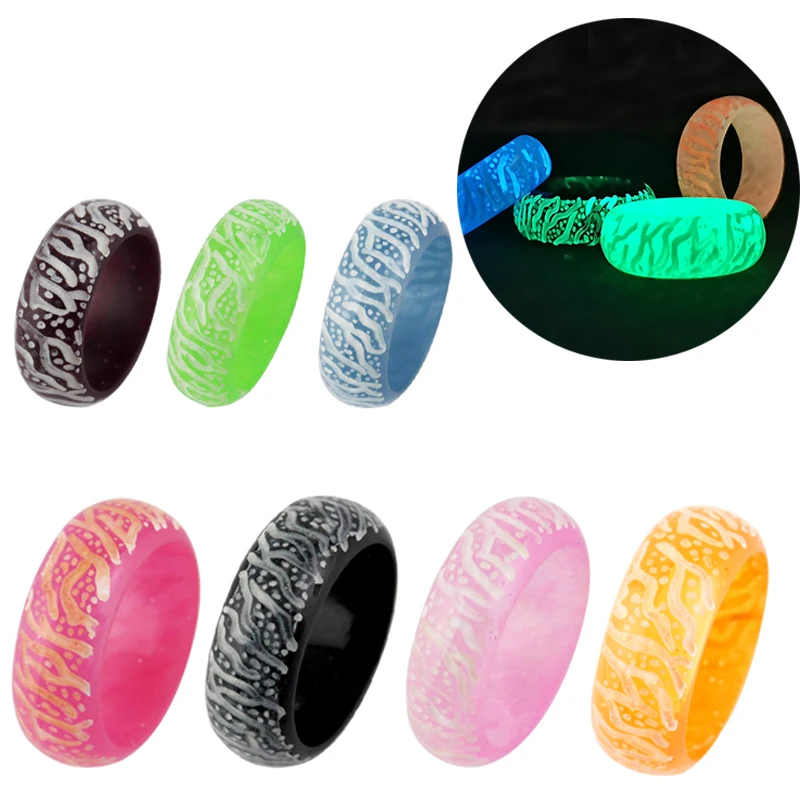 Fashion Colorful Luminous Resin Ring Women Men Fluorescent Glowing Rings Jewelry Glow In The Dark Finger Ring Band Halloween