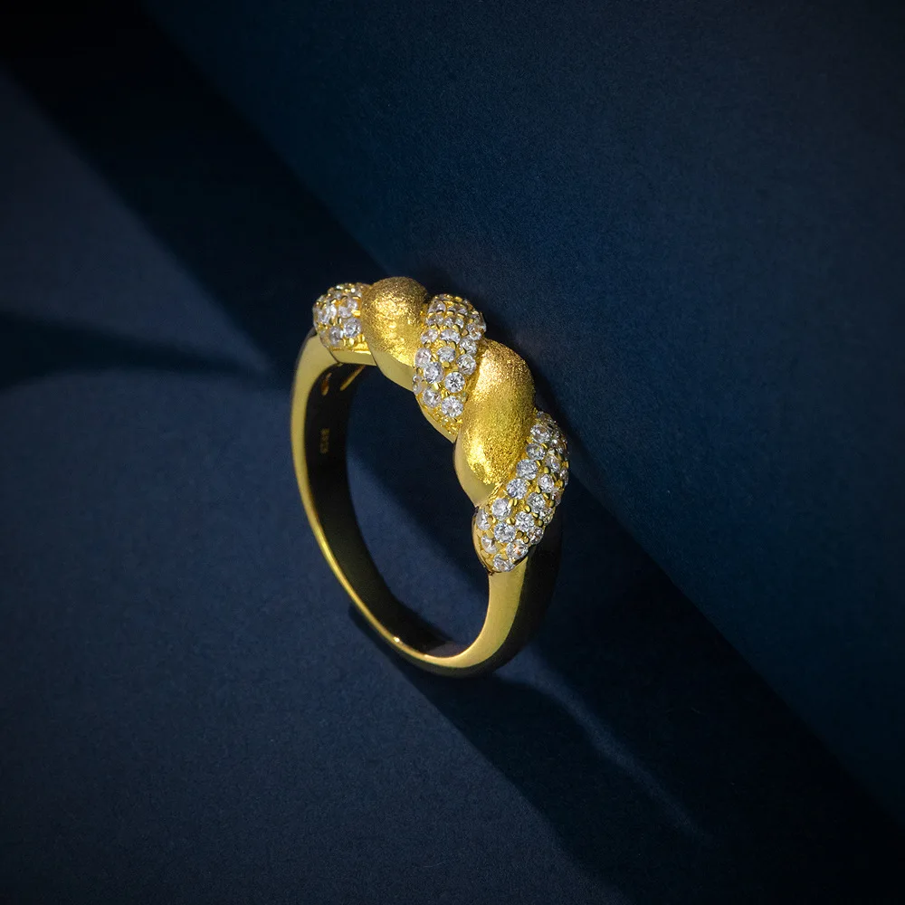

New S925 Silver Gold Fried Dough Twists Woven Winding Ring Round 1.25mm Fashion High Grade Finger Ring Wedding Jewelry