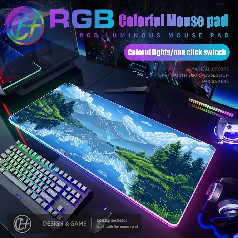 

Игровой коврик для мыши RGB 900x400x3 мм «Снежные горы у озера» с LED-подсветкой, HD, большой, XXL