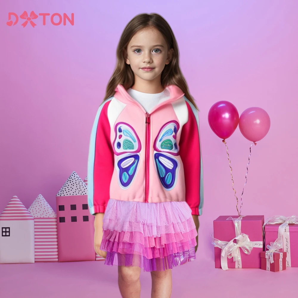 

DXTON Children Sports Jackets Autumn Girls Baseball Coats Toddler Casual Sportswear Butterfly Zipper Baby Girls Outerwear Coat