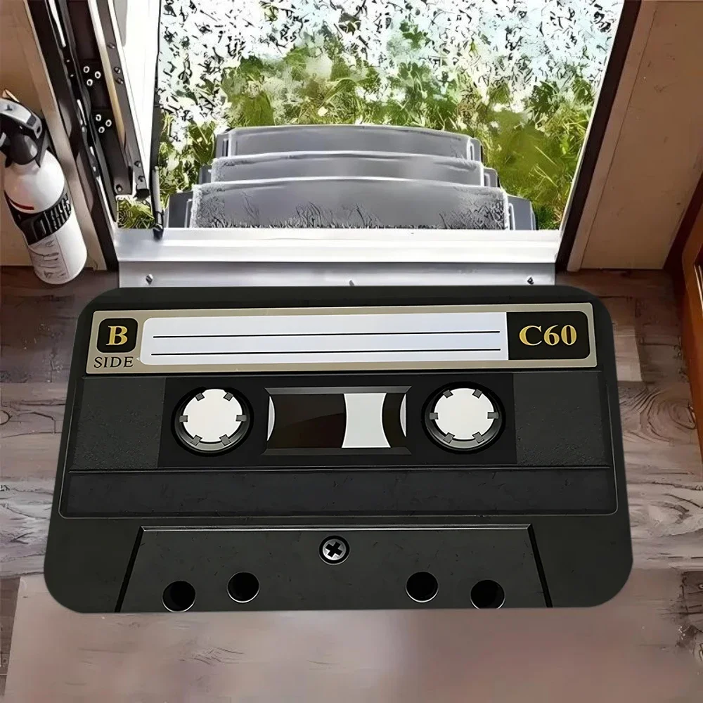 Retro Cassette Tape Themed Area Rug,Awesome Mix Floor Mat Living Room Bedroom Music Studio Premium Non-Slip Carpet Decoration