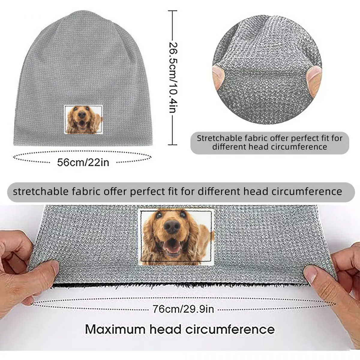 Tail Wagging Wisdom_ Nurturing Your Cocker Spaniel Spirit Waffle Fleece Lined Beanie with PU Leather Patch Warm Winter Soft Cap
