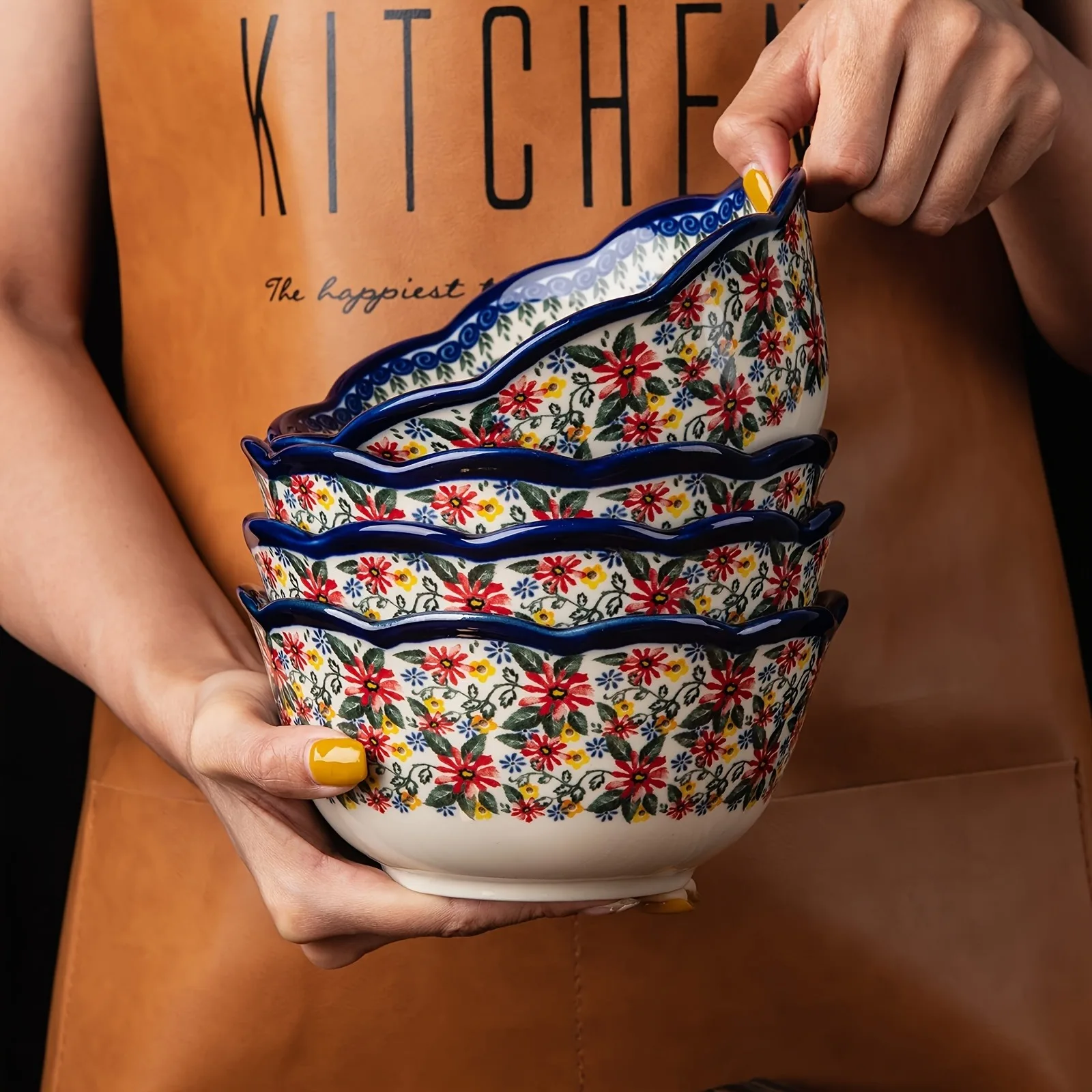 

1/2/4/6/8-Pack Vintage Floral Porcelain Ceramic Bowls, 13.4 Oz Oval Cereal Dessert Bowls, Microwave & Dishwasher Safe, for Ice C