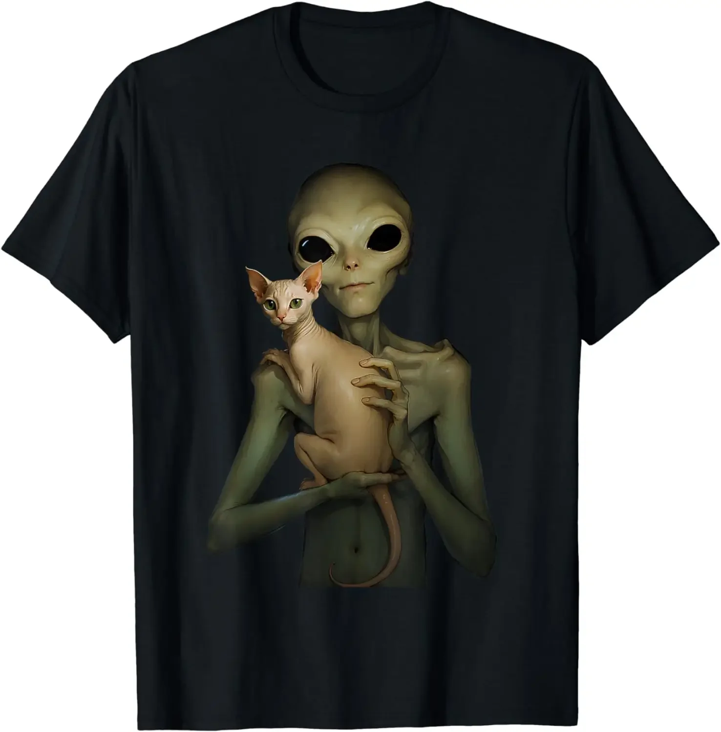 Alien With Sphynx Cat Funny Graphic Tee For Men Women T-Shirt anime clothes new in tops & tees heavyweight Informal tops manga