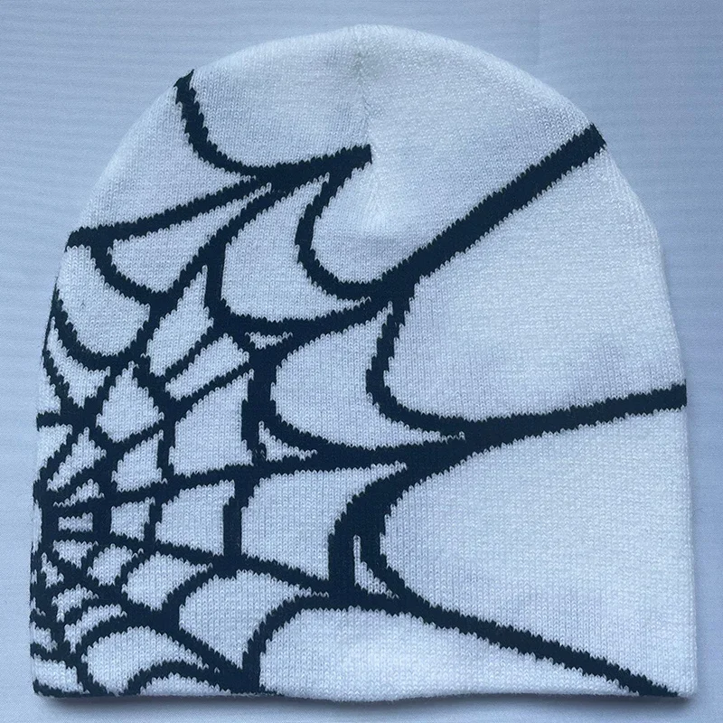 New Goth Spider Web Jacquard Beanie Caps Y2K Unisex Elastic Warm Hip Hop Knitted Hat Skull Cap For Women Men