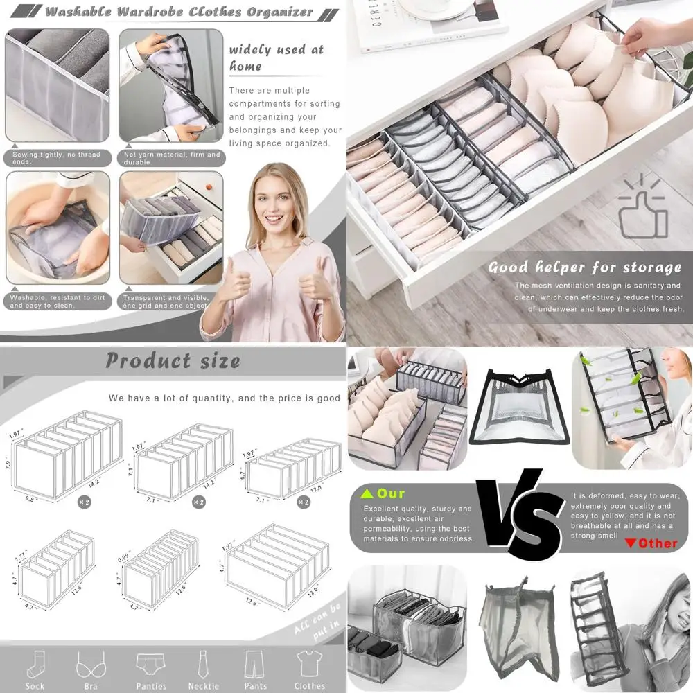 

Набор из 9 органайзеров для гардероба: сетчатые разделители для ящиков для одежды, джинсов, бюстгальтеров, леггинсов, рубашек, брюк и многого другого