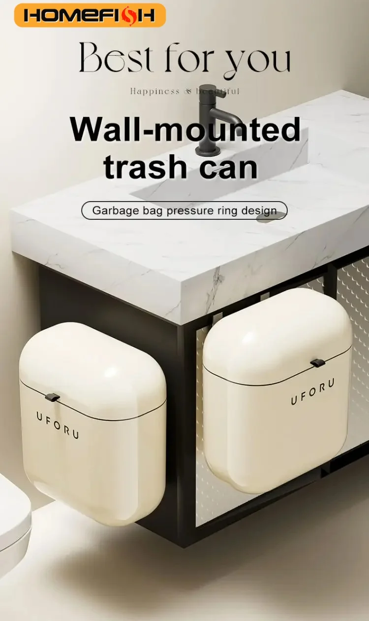 Wall-mounted Trash Can Household Large Capacity High Appearance Level Kitchen Toilet With A Cover Waterproof Crack Dustbin image 2