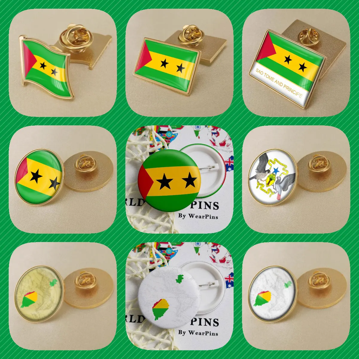 Sao Tome and Principe Flag National Emblem BroochES Badges Lapel Pins