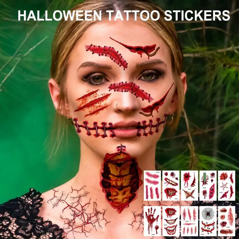 Costume Stickers Makeup Decal Facial Temporary Sticker Halloween Masquerade Horror Face Sticker 10 PCS Fake Scar Prank Makeup