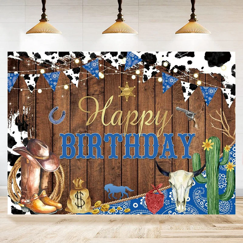 West Cowboy Horse Black White Cow Photography Backdrop Birthday Party Happy Background Pink Decorate Banner