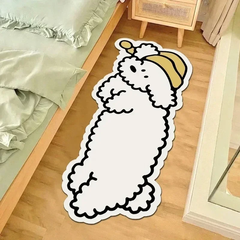 

Irregular Living Room Carpet Simple Solied Cartoon Dog Pattern Non-slip Bedside Plush Rug Cute Aisle Corridor Floor Mat Tapis 러그