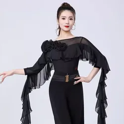2026 New Long sleeved Waltz Blouse Costumes Women Performance  Modern Dance Clothes  Bodysuit Ballroom Latin Dance Leotard Tops