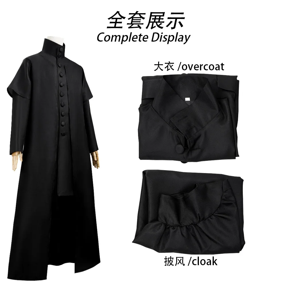 Professor Severus Sneep Cosplay Kostuum Hogwarts School Zwarte Cape Shirt Pak In Menselijk Gewaad Toverstaf Carnaval Party Uniform