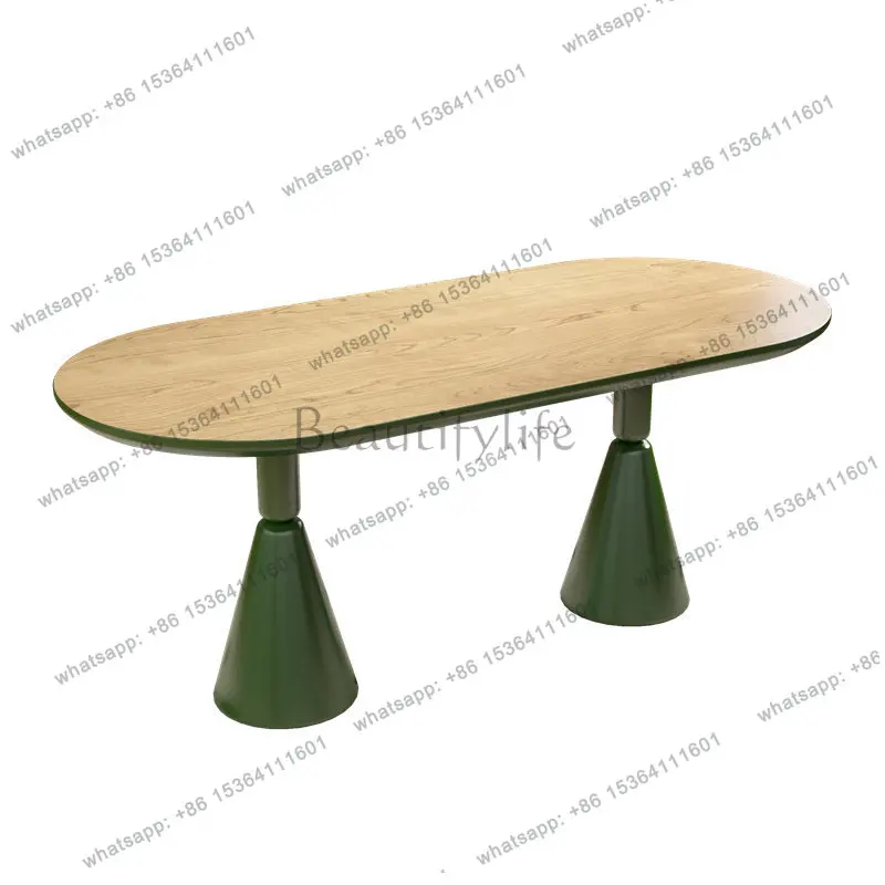 Modern simple oval solid wood dining table small household table French vintage