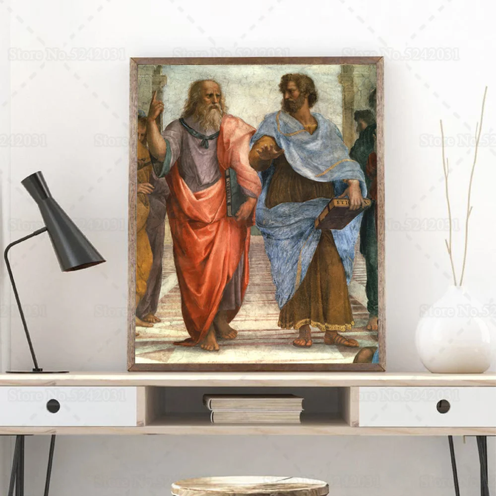 Póster impreso de Aristóteles y Plato, pintura de lienzo de Raphael, arte de pared, decoración de los antiguos philosopones griegos