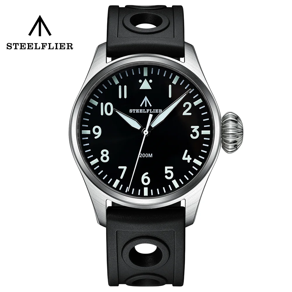 STEELFLIER 공식 쿼츠 파일럿 대형 양파 크라운 스위스 야광 VH31 20Bar 방수 사파이어 크리스탈 럭셔리 다이빙 시계, SF743
