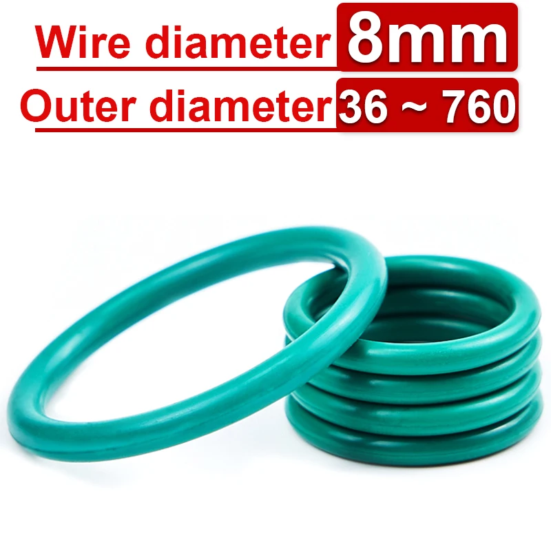 Wire Diameter 8mm Fkm Fluororubber O-ring Sealing Ring Cs Od 36mm-760mm Green Seal Gasket Ringcorrosion Resistant Heat 1pcs