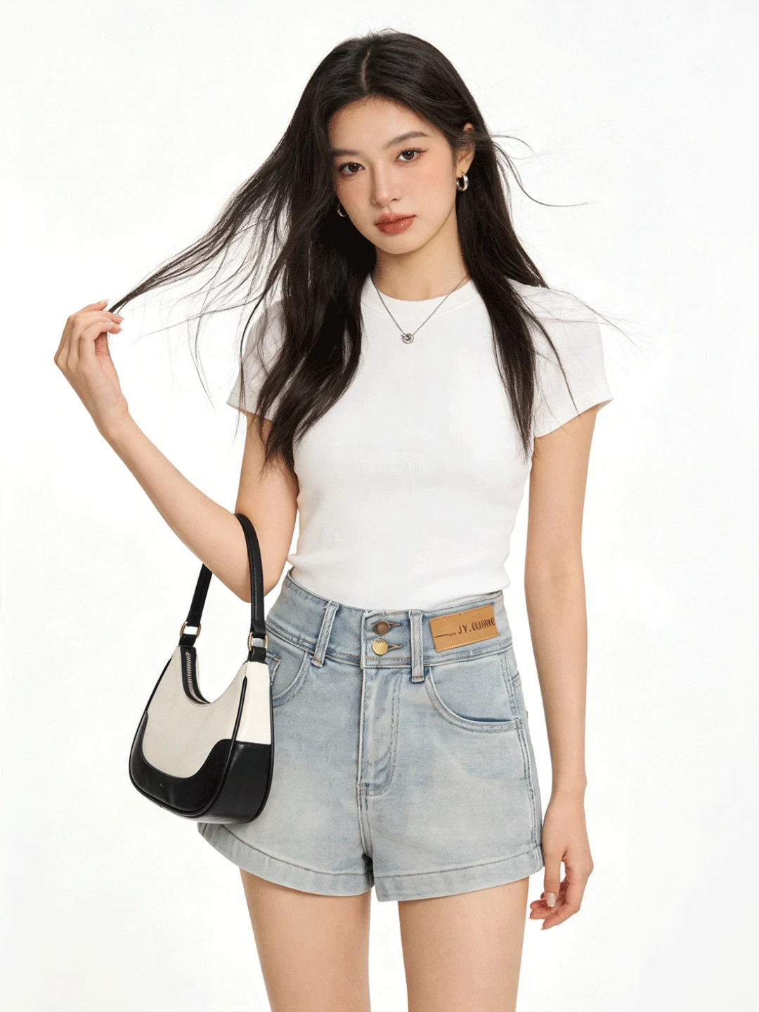 

Waed Blue High Waist ort Jeans Commute Casual Spring Summer Slim A-Line Wide Leg Versatile Hot Pants Korean Sle