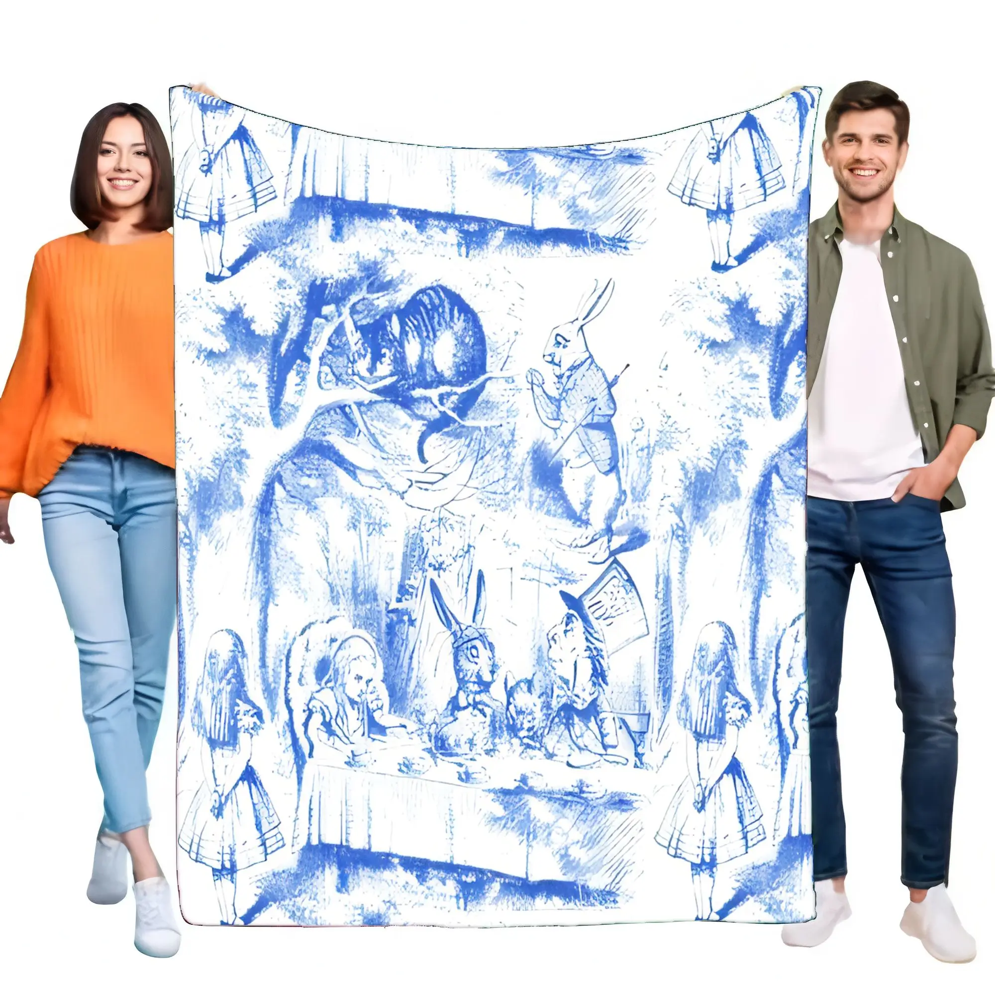 Alice in Wonderland Mad Hatter Tea Party Toile Blanket Soft Cozy Fleece Throw for Bed Sofa Home Decor Kids Adults Unique Gift