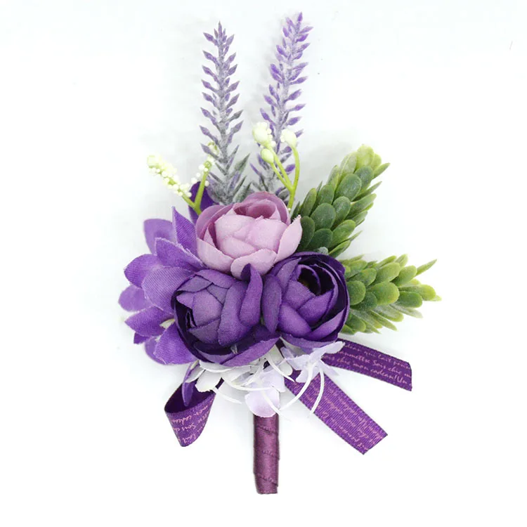 Boutonniere y ramillete de muñeca para boda, suministros florales de simulación, flores para Celebración de negocios, invitados, Morado, 439