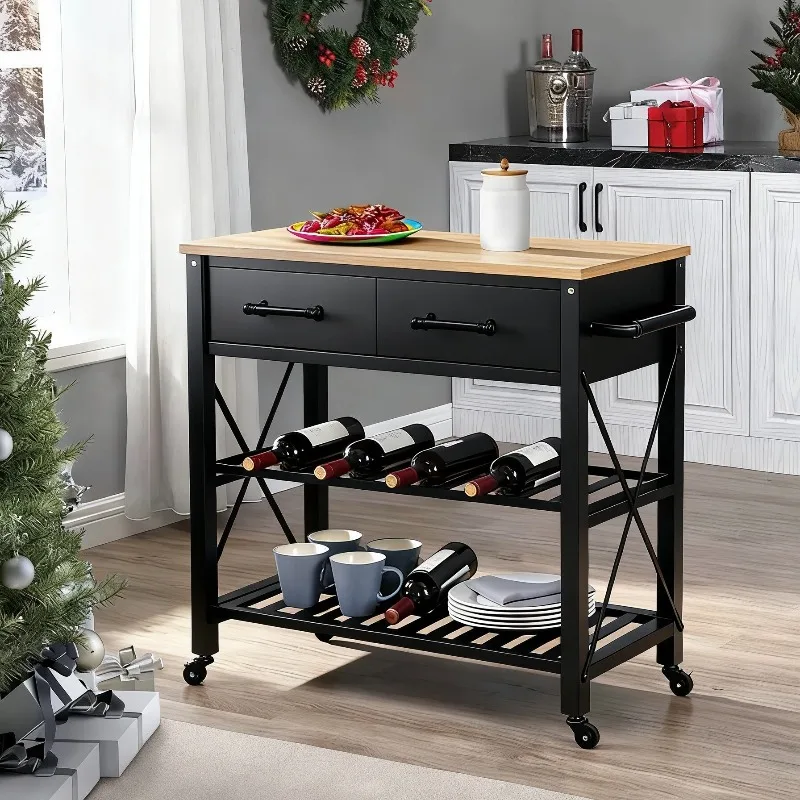 American country style solid wood retro side cabinet kitchen catering car cooking table