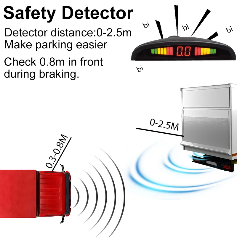 Multi Rubber Sensor Parking Sensor Kit Backlight LED Display Reverse Monitoring Detector Assistant 6/8 Radar Sensors