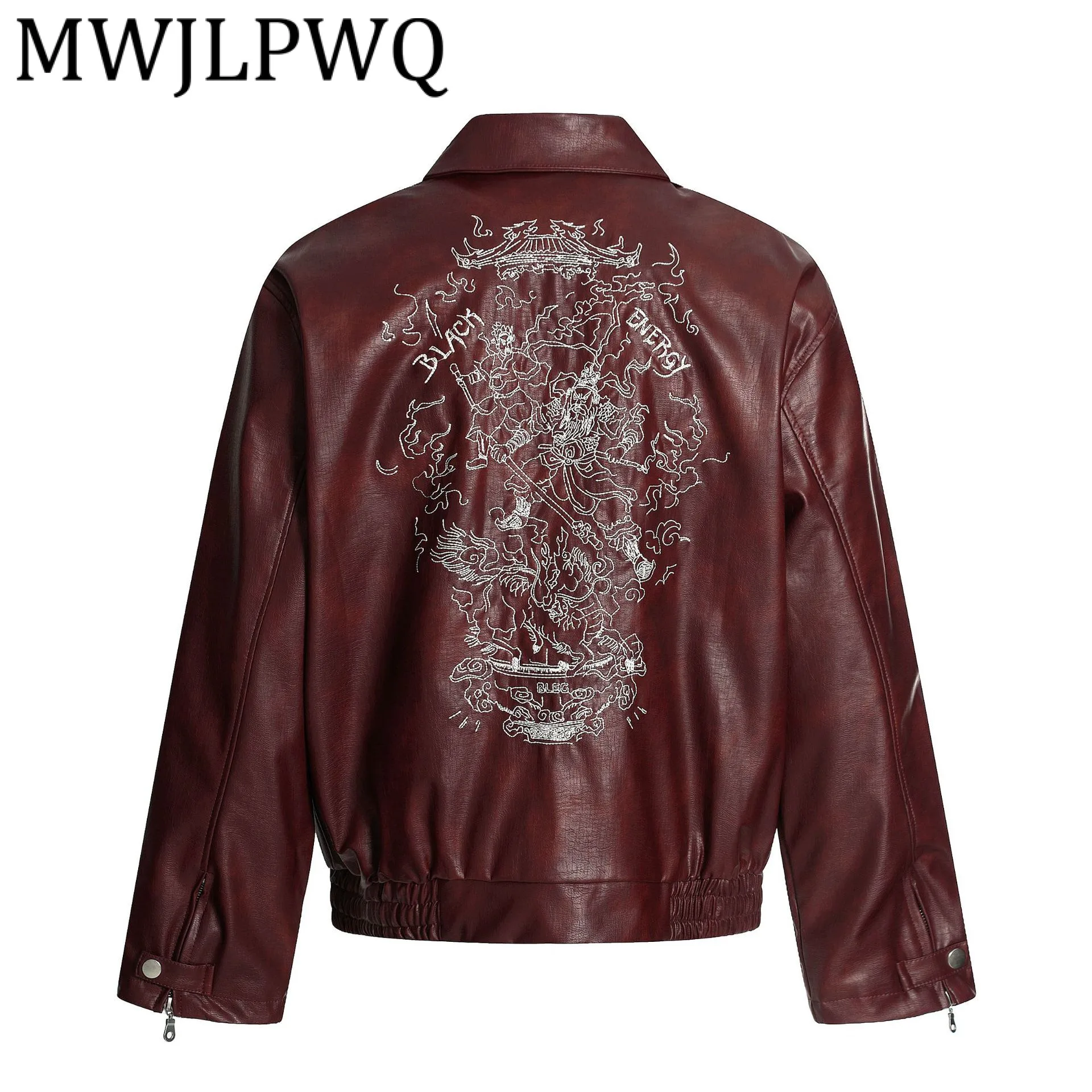 

MWJLPWQ Lapel Printed Texture Leather Jacket Male Autumn New American Fashion High Street Personality Pattern Loose Coat 21611