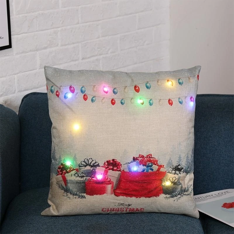 LED Lighting Cushion Cover Christmas Pillows for Case Snow House Gift Home Sofa Pillowcase Decor Living Room Party N84C