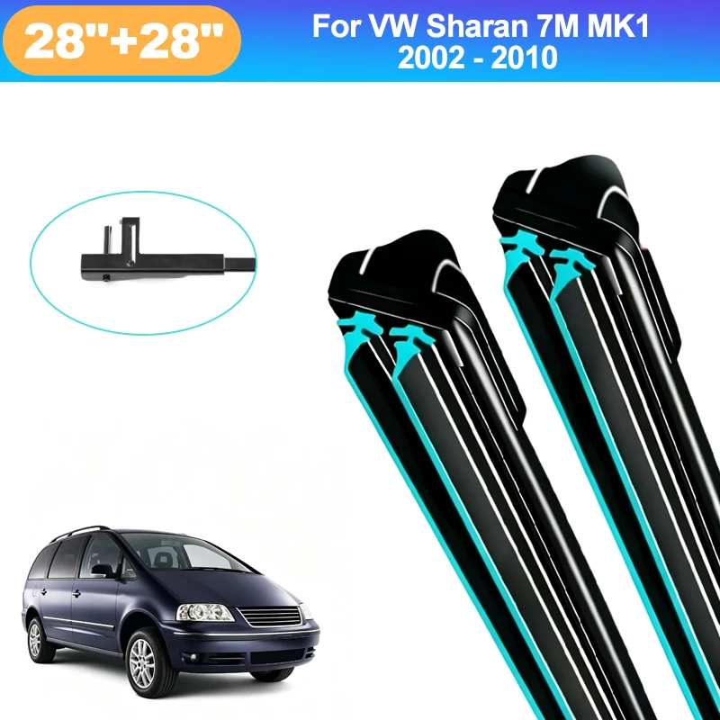 For VW Sharan 7M MK1 2002-2010 28+28 Inch Front Wiper Blades Double Rubber Mute Windshield Windscreen Car Accessories