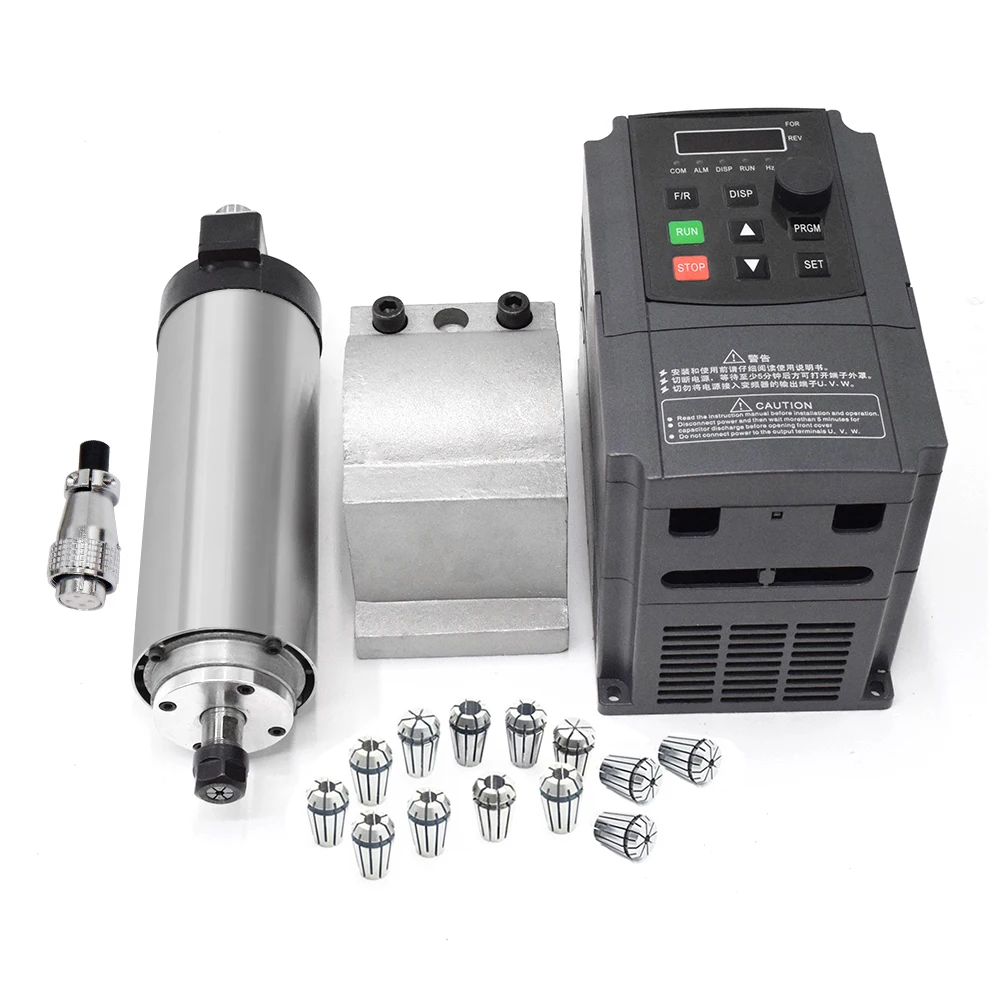 0.8KW Air Cooled Spindle Motor Set with 1.5KW VFD Inventer 65mm Clamp ER11 Collets Kit for Mainly Woodworking Engraving