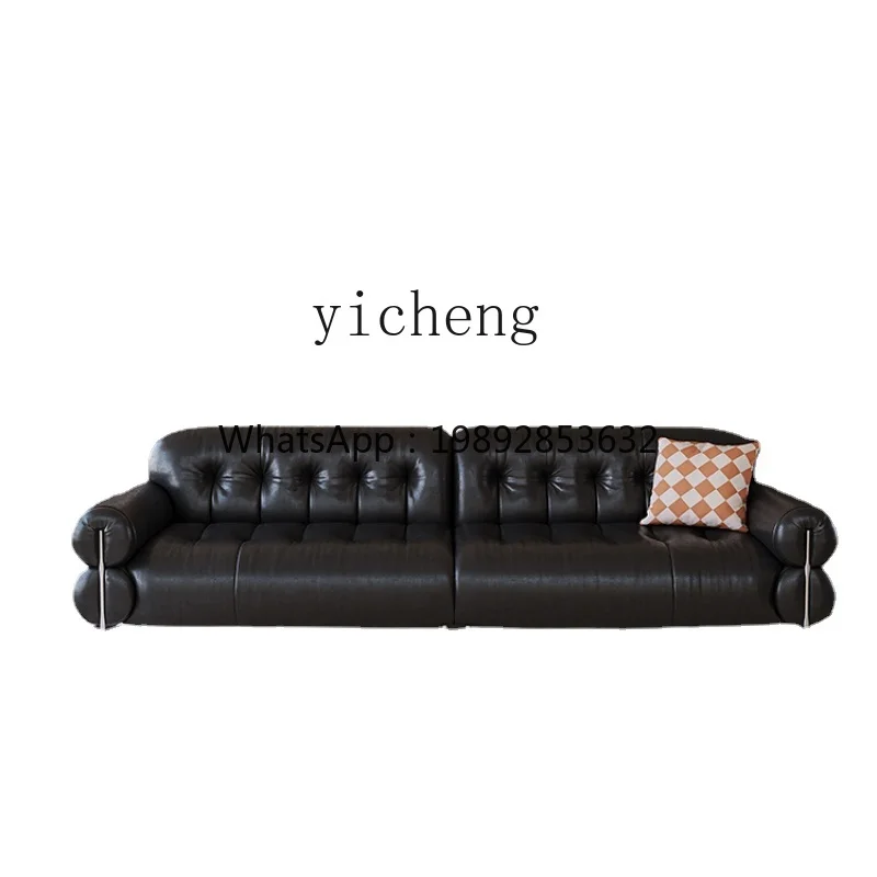 ZZZf Retro Genuine Leather Sofa Living Room New Chinese Style Straight Row High Leg Brown Sugar Cloud Sofa