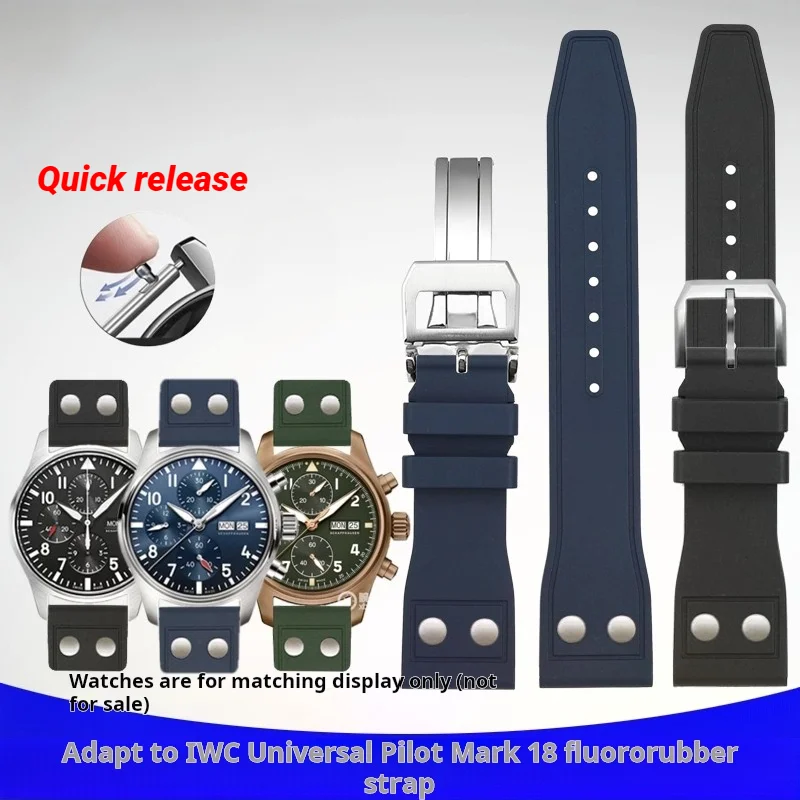 Stainless steel Rivet watch strap Quick release 20 21 22mm For IWC Mark 18 Portugal PILOT fluoro rubber watchband men wrist belt