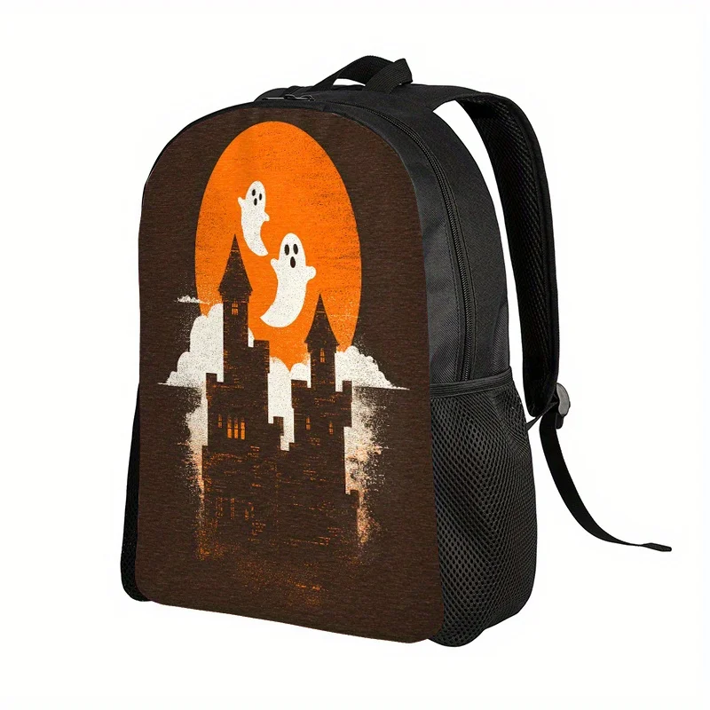 

Halloween Backpack, Castle & Bat Print - School Backpack with Adjustable Shoulder Strap, Suitable for Boys and Girls