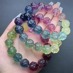 14MM Natural Fluorite Fox Fairy Bracelet Woman Lady Man Healing Wealth Gift Crystal Beads Quartz Gemstone Jewelry 1PCS