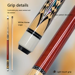 Lightweight Maple Pool Cue Stick with 13mm Tip Stylish Red and Diamond Pattern Design for 9 Ball and Carom Billiards Enthusiasts