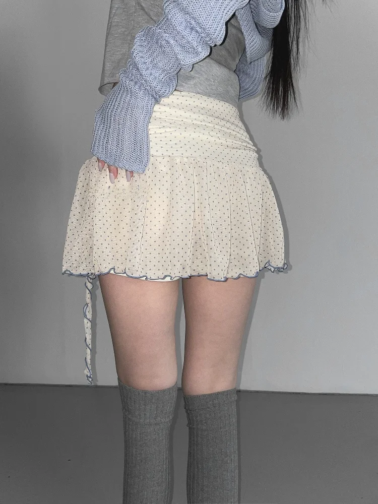 

Unique SEI Knot Tie Polka Dot Slimming Casual Chiffon f Skirt Women's High Waist Commute Korean Sle ort Skirt