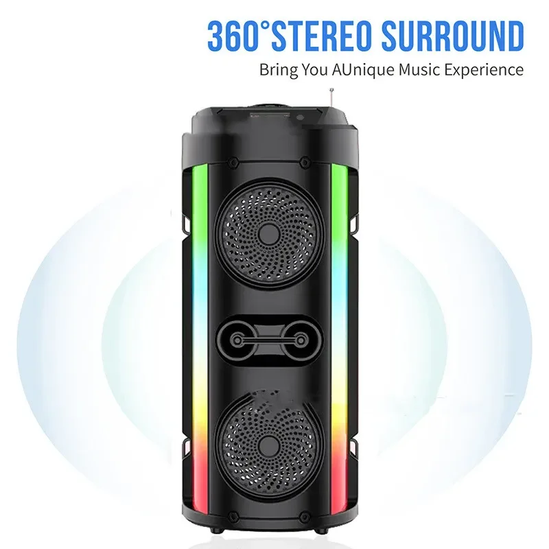 Imagem -03 - Alto-falante Bluetooth Portátil com Iluminação Rgb Coluna sem Fio Grande Potência Estéreo Baixo Subwoofer Karaokê Familiar fm 80w