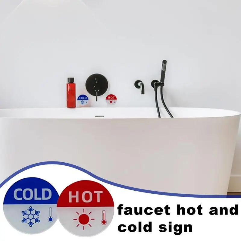 Hot And Cold Faucet Stickers Acrylic Self-Adhesive Hot And Cold Faucet Decal Easy To Apply And Remove Hot And Cold Faucet Label