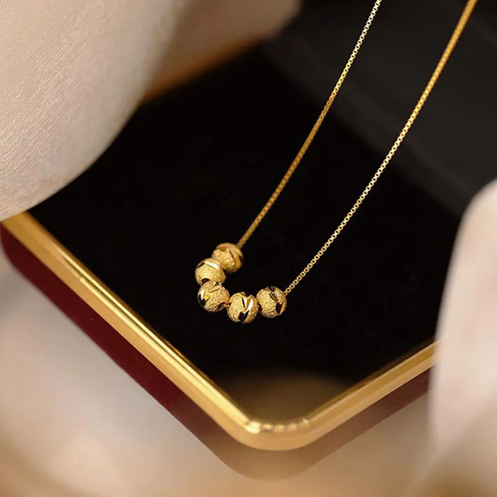 Korea Fashion Steel Jewelry Transfer Golden Beans Collar Necklace for Women Simple Beaded Pendant Necklace Collares