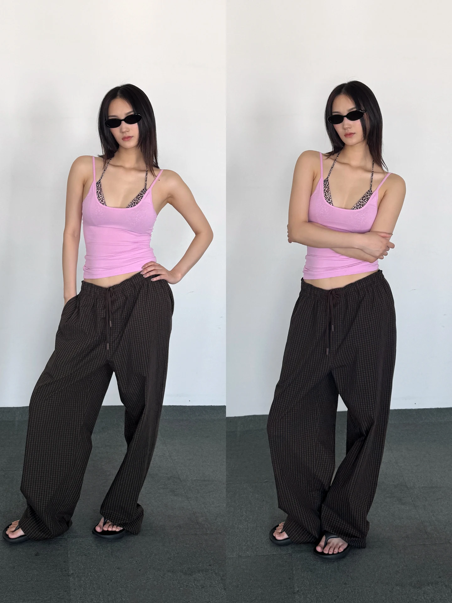 

Повседневные брюки Conterent в клетку, свободные, из тонкого хлопка, с завязками на талии, для женщин, прямые, летняя коллекция, нейтральные цвета