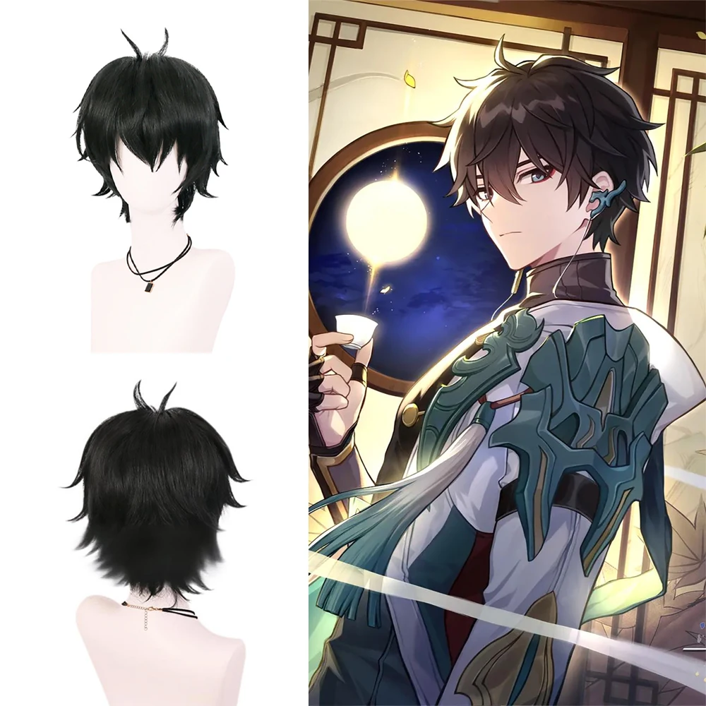

Game Honkai: Star Rail‌ Danheng Cosplay Synthetic Hair 12-Inch Black Short Hair Upturned Halloween Carnival Daily Wig Natural
