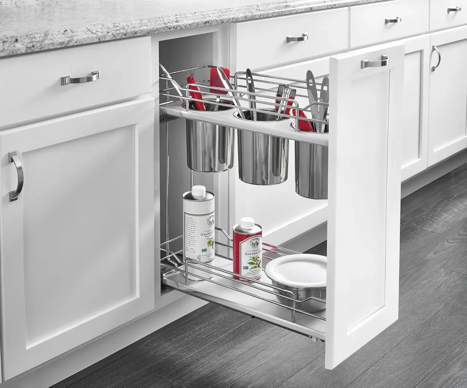 Two Tier Utensil Pullout Organizers With Smooth Close