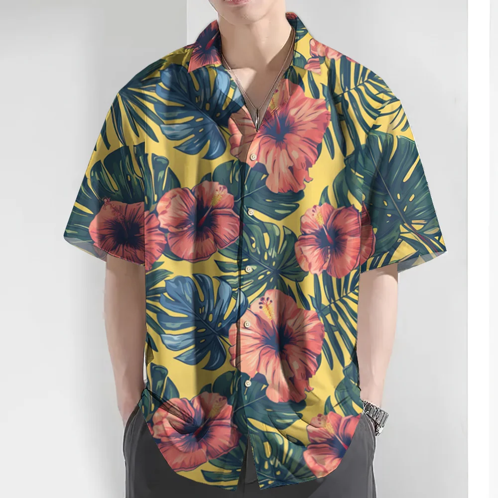 

Summer Fashion Men's Shirt 3d Beach Flower Print Hawaiian Shirts For Men Beach Casual Shirt Oversize Men Clothing New Men Shirts