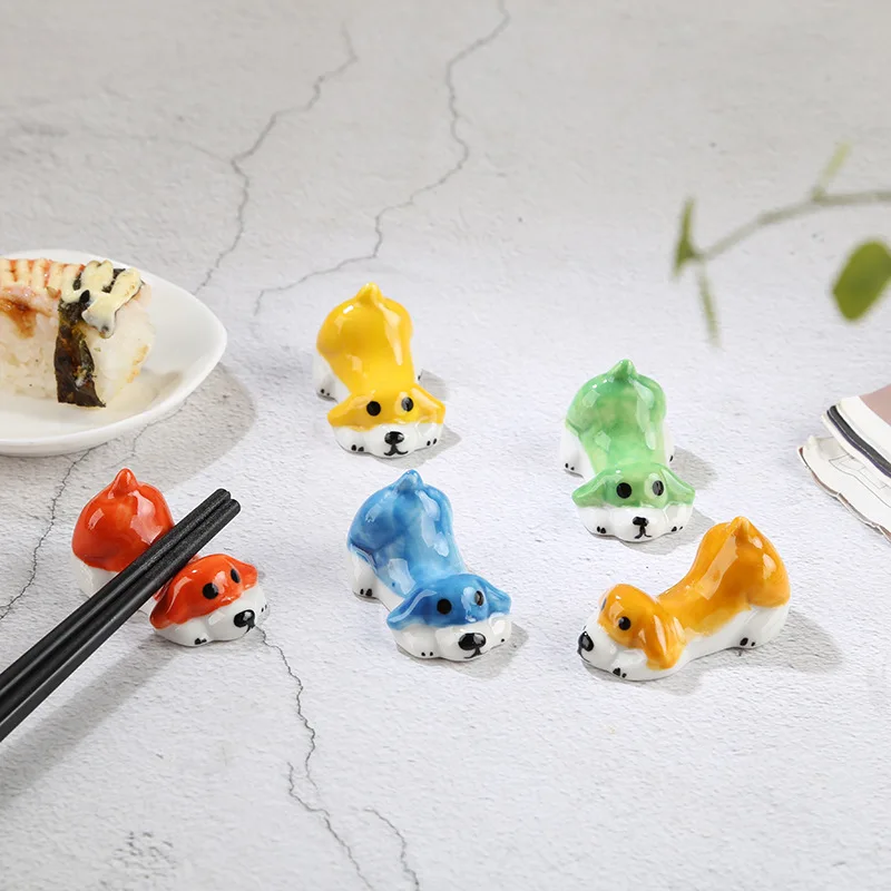 Nordic Lying Posture Dog Ceramic Chopstick Holder Ornaments Kitchen Dining Table Hotel Desktop Chopstick Holder Craft Decoration