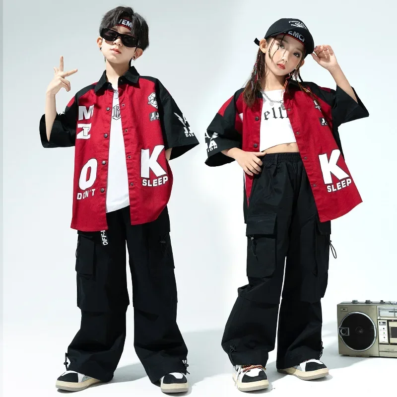 

New Jazz Dance Costumes for Children Fashion Hip Hop Clothes Loose Shirt Cargo Pants Modern Kpop Outfits Teenager Girl Stage Set